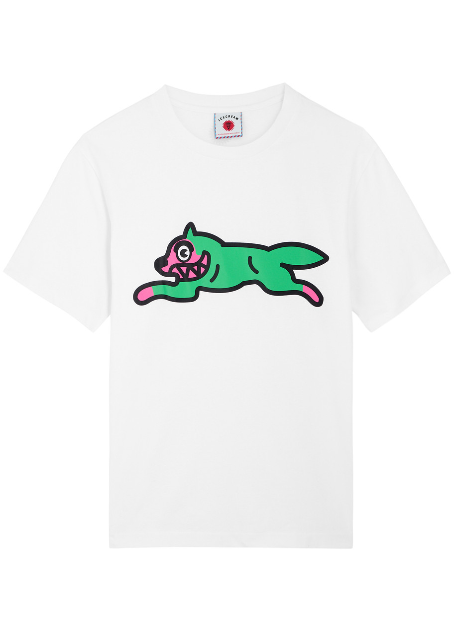 Ice Cream Running Dog Printed Cotton T-shirt - White - L