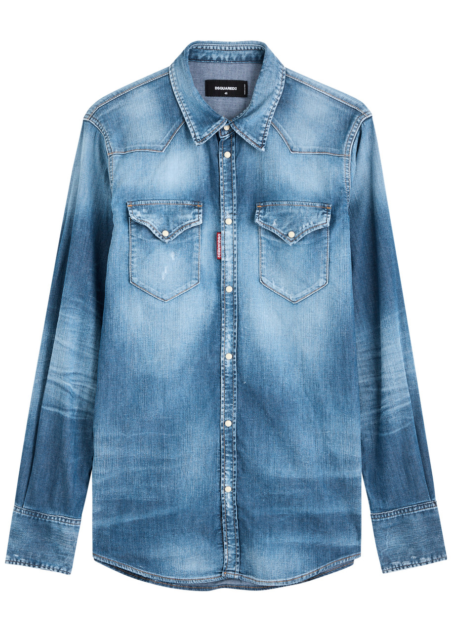 DSQUARED2 Western Distressed Denim Shirt – 52 (IT52 / XL) – 52 (IT52 /xL)