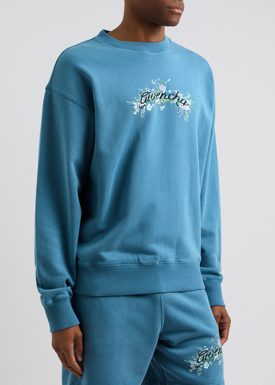 Givenchy Logo-embroidered Cotton Sweatshirt - Blue - M 