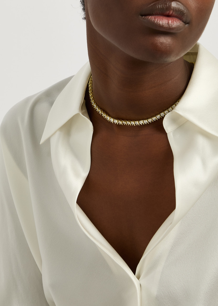 Kenneth Jay Lane Crystal-embellished 18kt Gold-plated Tennis Necklace In Gold