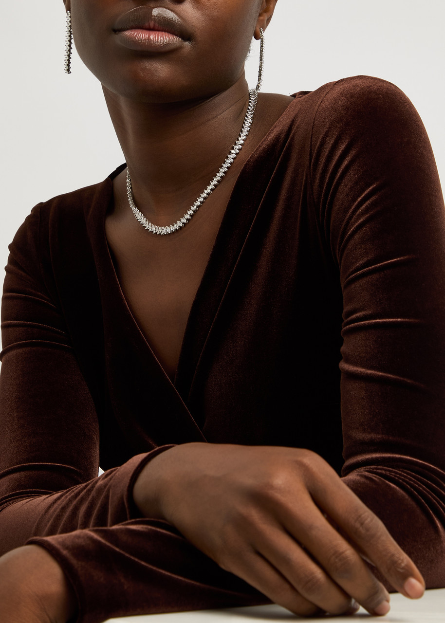 Kenneth Jay Lane Crystal-embellished Rhodium-plated Tennis Necklace In Silver