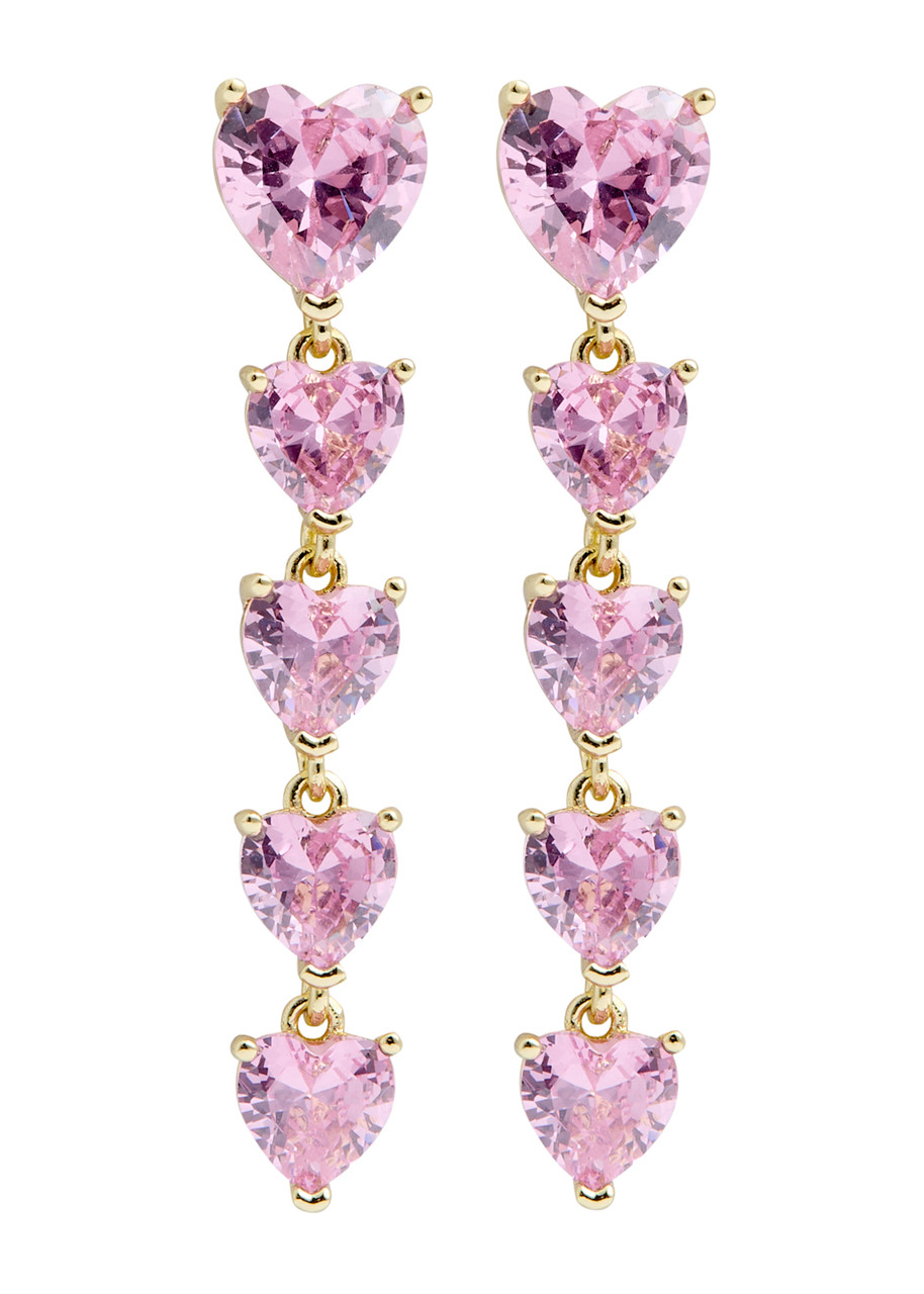 Kenneth Jay Lane Heart14kt Gold-plated Drop Earrings In Pink
