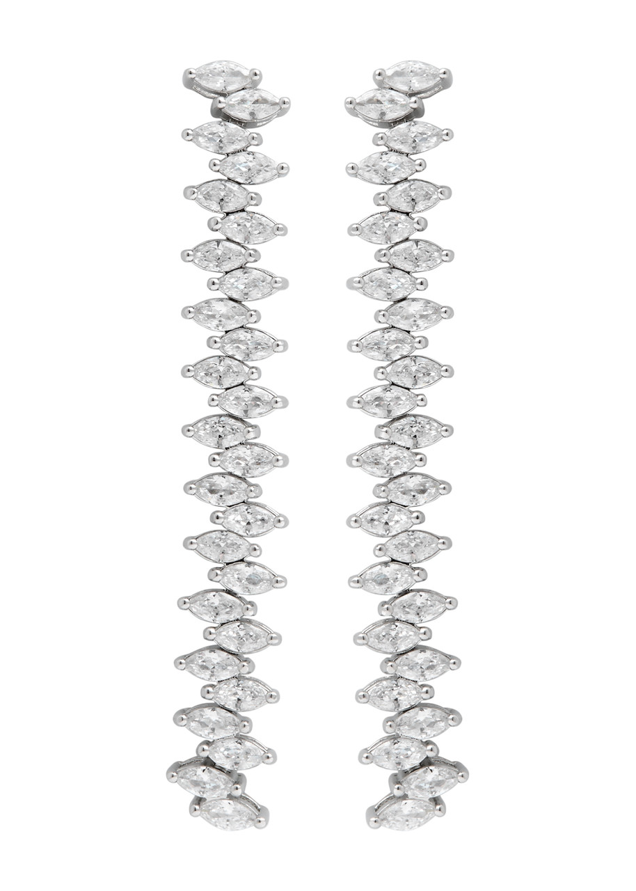 Kenneth Jay Lane Crystal-embellished Rhodium-plated Drop Earrings In Silver