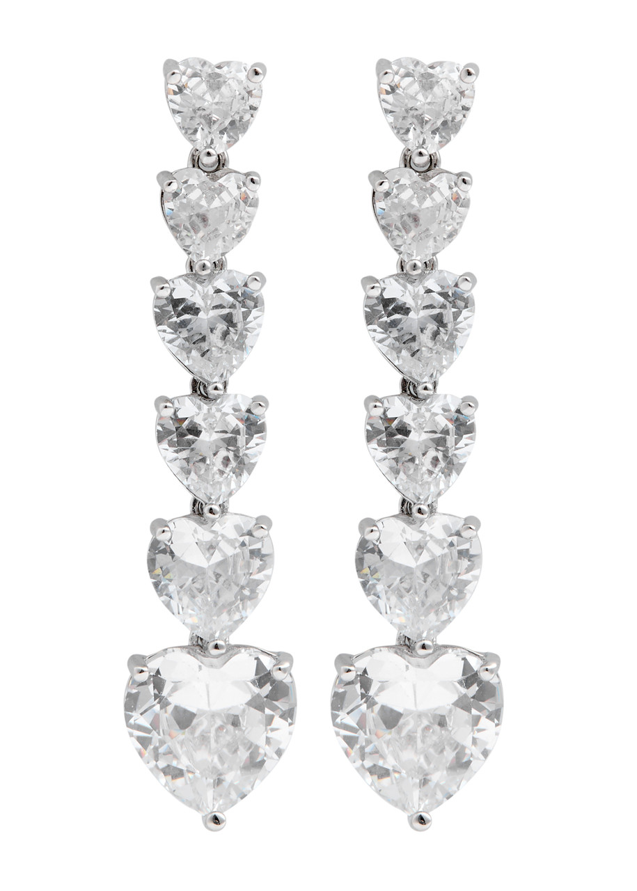 Kenneth Jay Lane Heart Rhodium-plated Drop Earrings In Silver