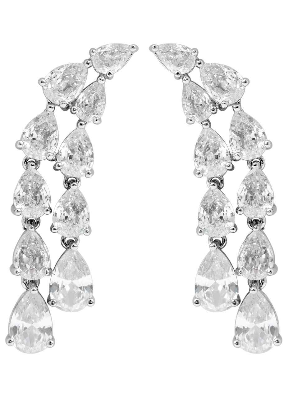 Kenneth Jay Lane Crystal-embellished Rhodium-plated Drop Earrings In Silver