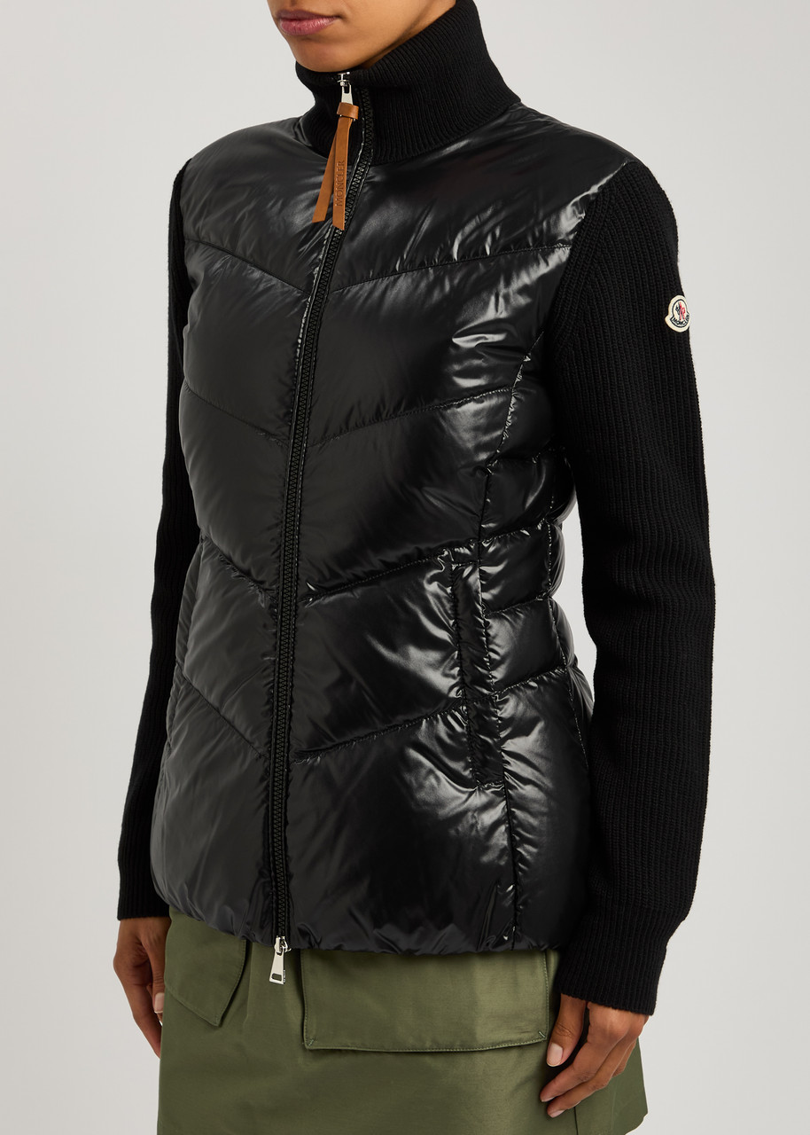 Moncler Quilted Nylon And Wool Jacket In Black