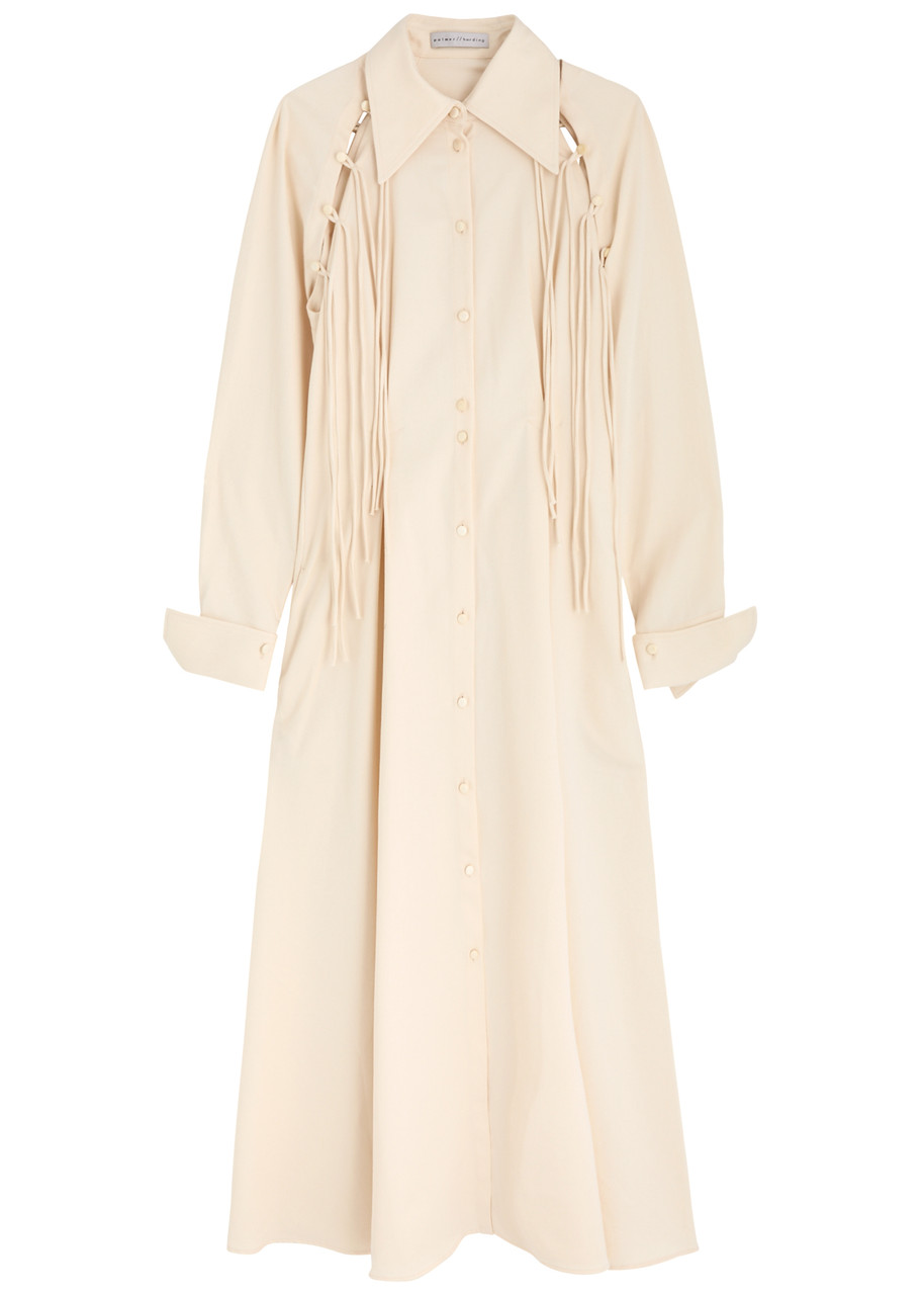 Palmer//harding Assembled Fringed Cotton Midi Shirt Dress - Ecru - 16 (UK16 / XL) - 16 (UK16 /xl)