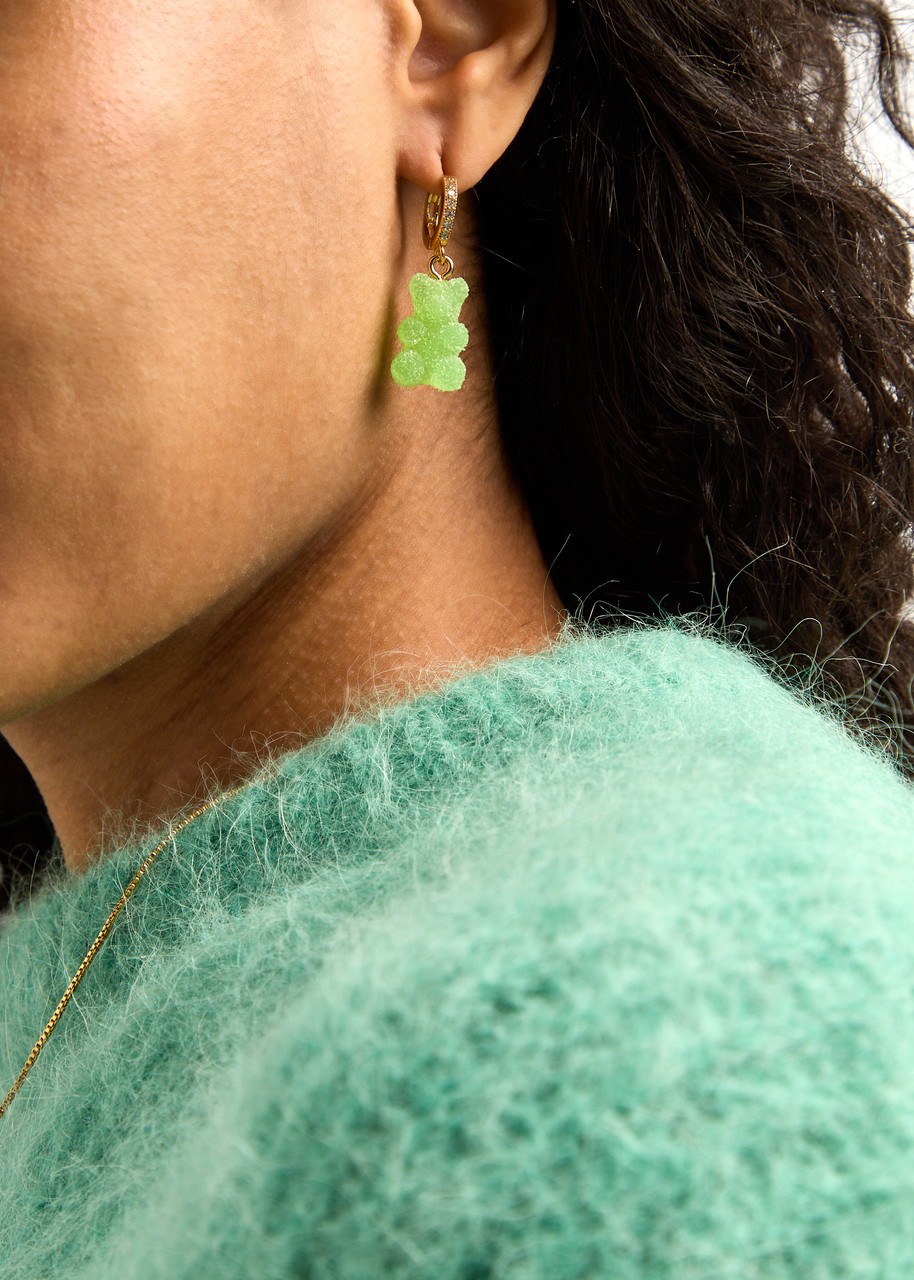 Crystal Haze Fizzy Nostalgia Bear 18kt Gold-plated Hoop Earrings In Green
