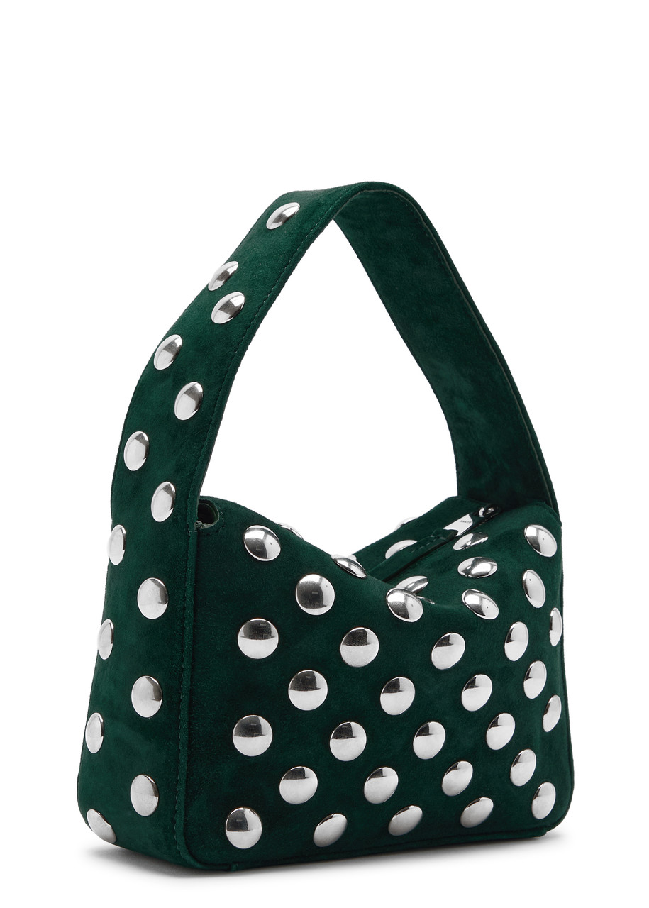 Khaite Bottle Green Suede Small Elena Shoulder Bag In Dark Green