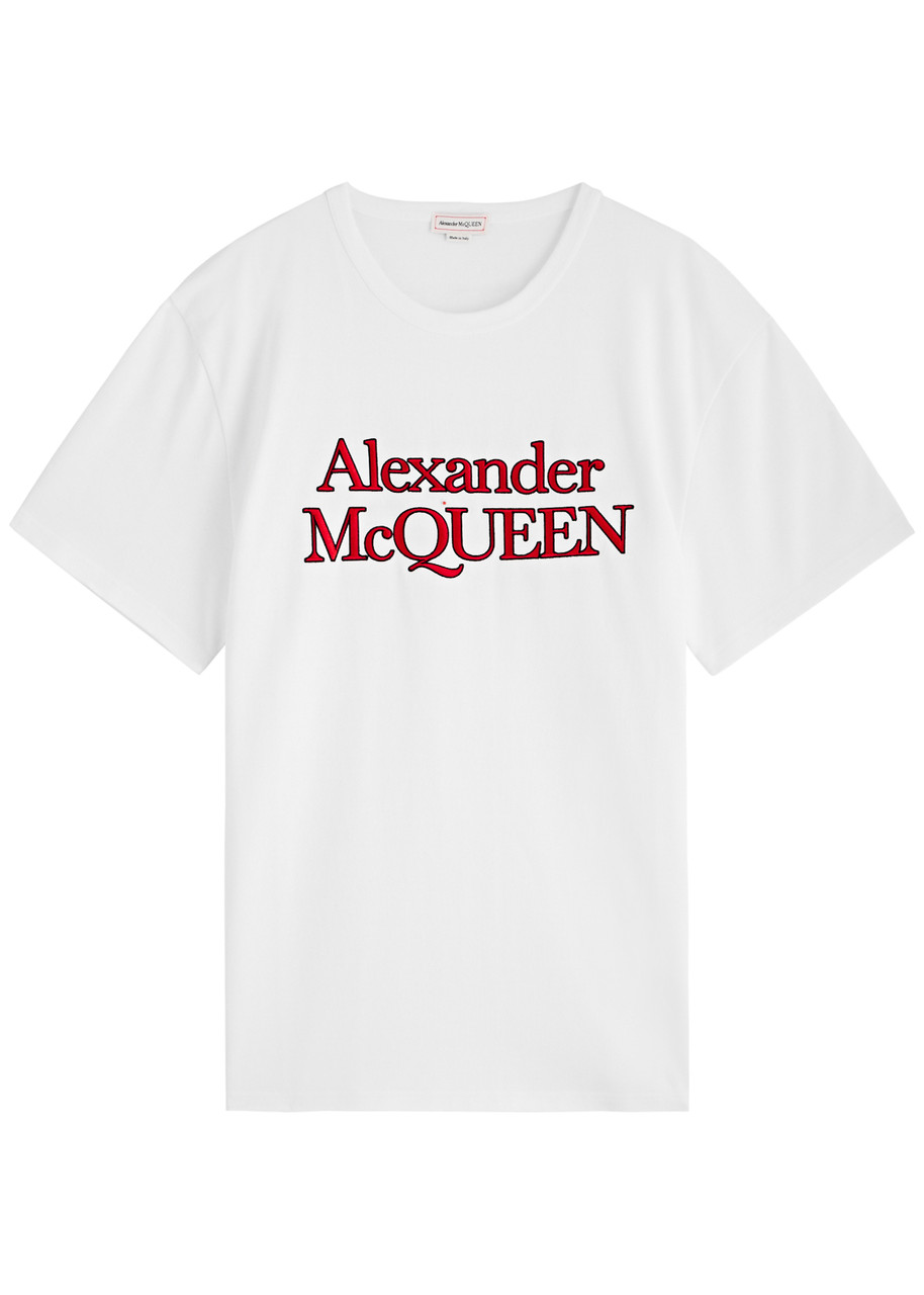 Alexander Mcqueen Logo-embroidered Cotton T-shirt – White – M Alexander Mcqueen Logo-embroidered Cotton T-shirt – White – M