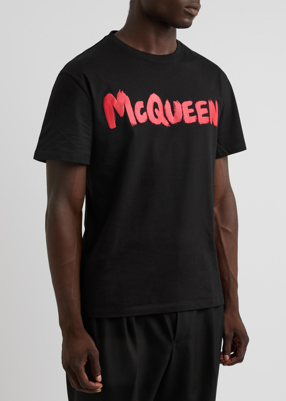 Shop Alexander Mcqueen Graffiti Logo-print Cotton T-shirt In Black