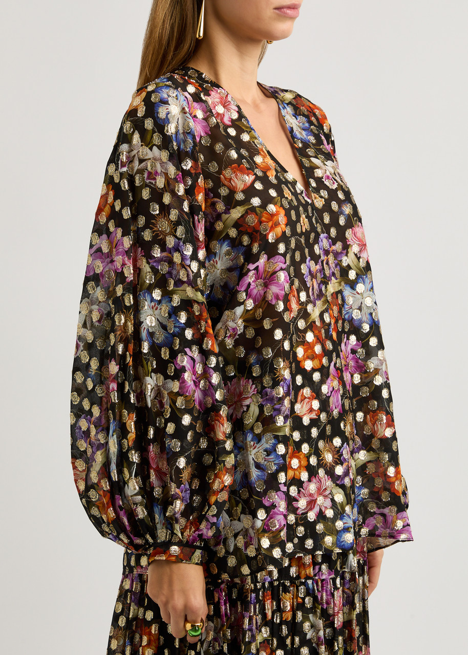 Borgo De Nor Stellan Fil-coupé Floral-print Chiffon Top In Multicoloured