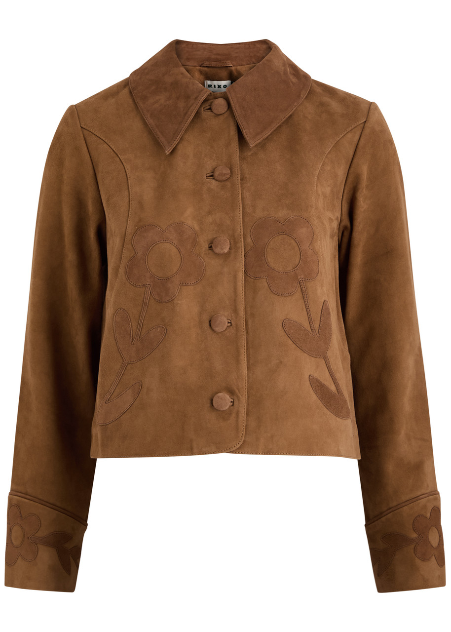 Rixo Dionne Floral-appliqué Suede Jacket - Brown - 12 (UK12 / M)