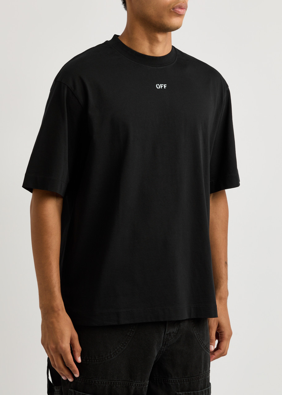 Shop Off-white Logo Cotton T-shirt In Black And White