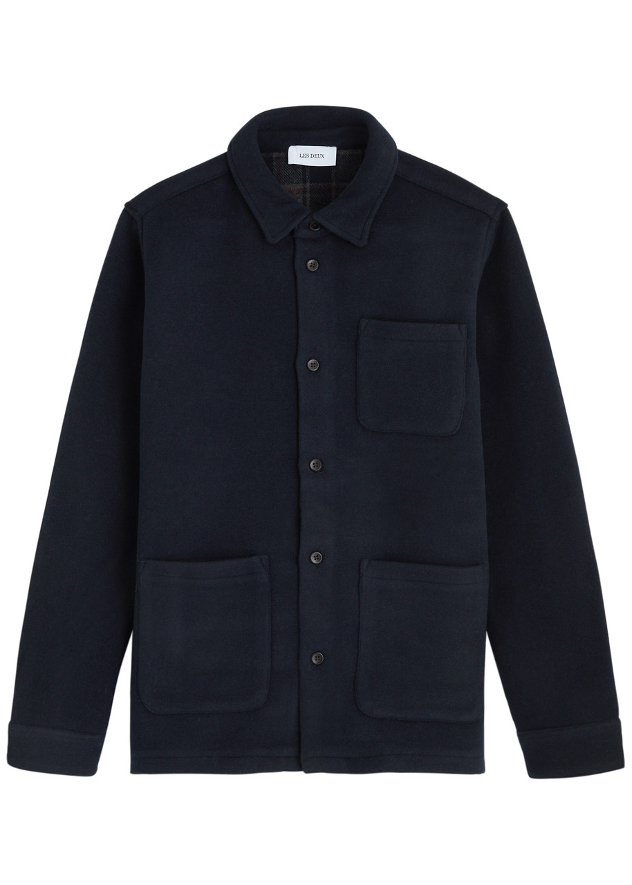 Les Deux Finnegan Textured Knit Wool Shirt In Navy