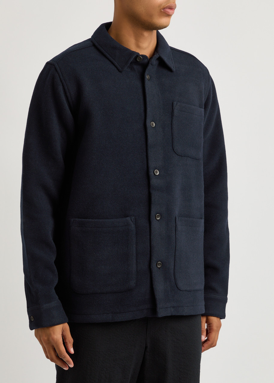 Les Deux Finnegan Textured Knit Wool Shirt In Navy