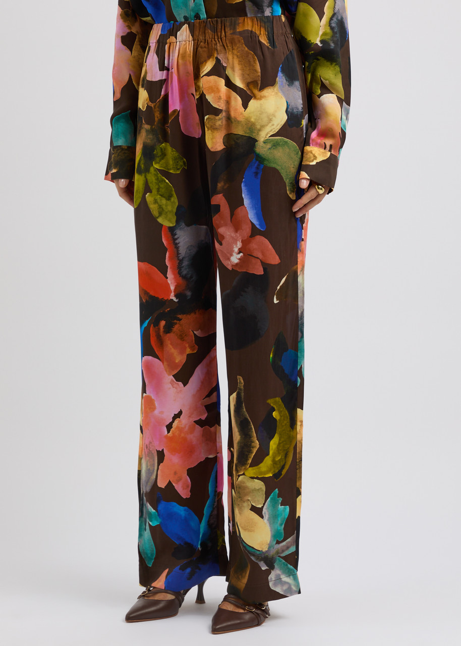 Stine Goya Floral-print Matte Satin Trousers In Multicoloured
