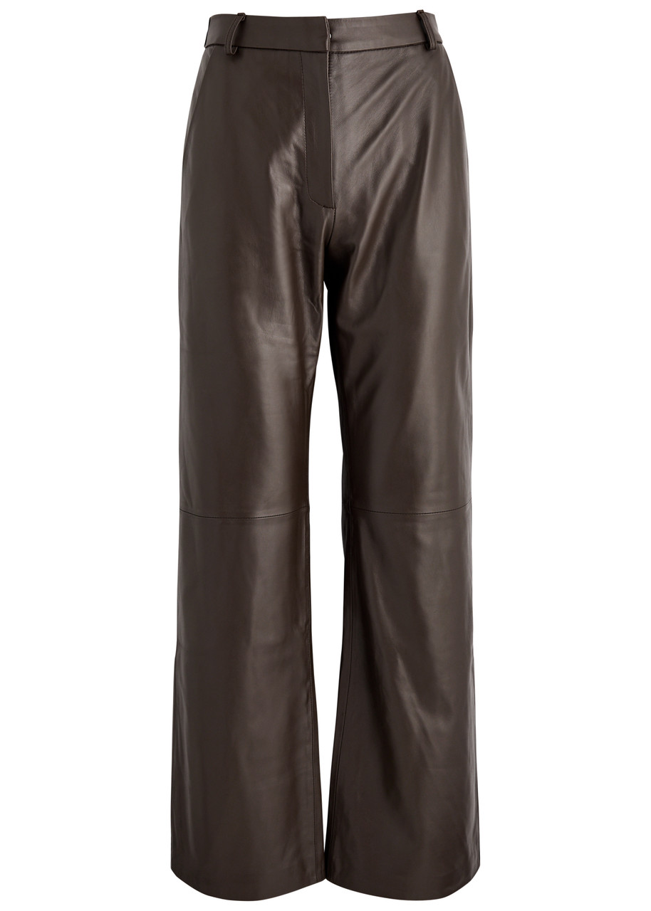 Aexae Straight-leg Leather Trousers In Brown