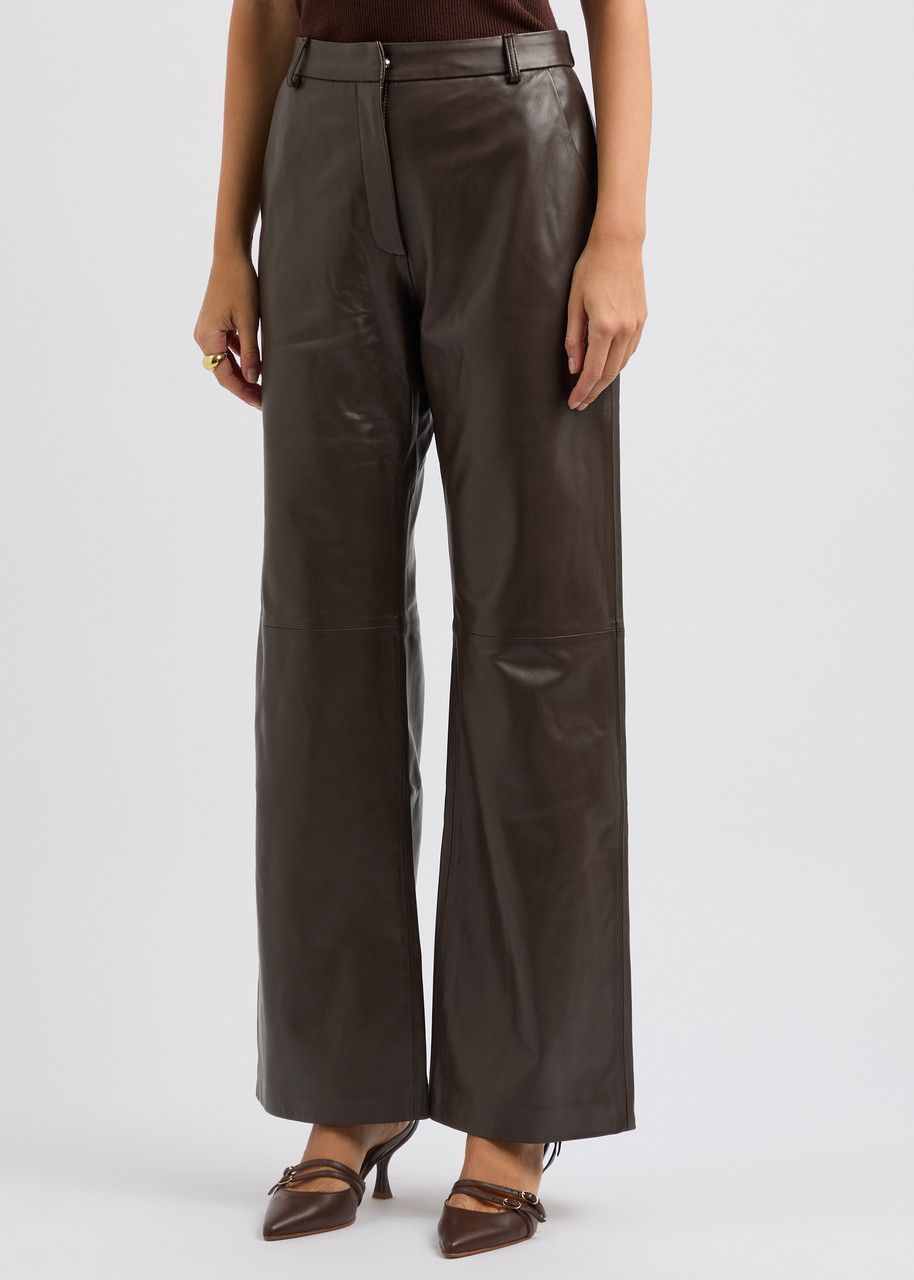 Aexae Straight-leg Leather Trousers In Brown
