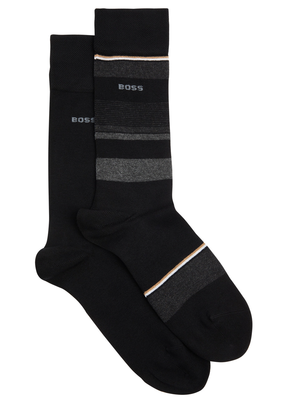 Boss Logo Striped Jersey Socks - set of two - Black