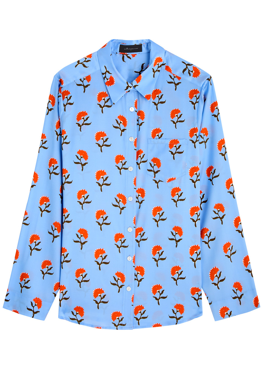 Jessica Russell Flint Juipur Printed Stretch-silk Pyjama Shirt In Blue