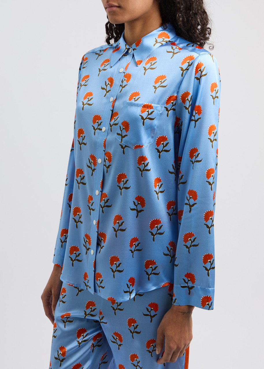 Jessica Russell Flint Juipur Printed Stretch-silk Pyjama Shirt In Blue