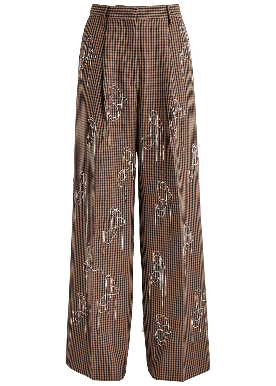 Dries Van Noten Porter Embellished Checked Wool Trousers - Rust - 40 (UK12 / M)
