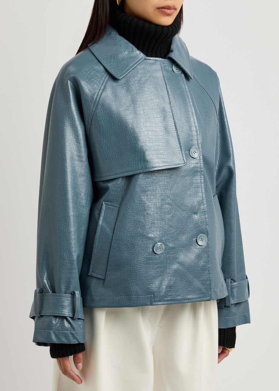 Jakke Winnie Faux Leather Short Trench Coat - Blue