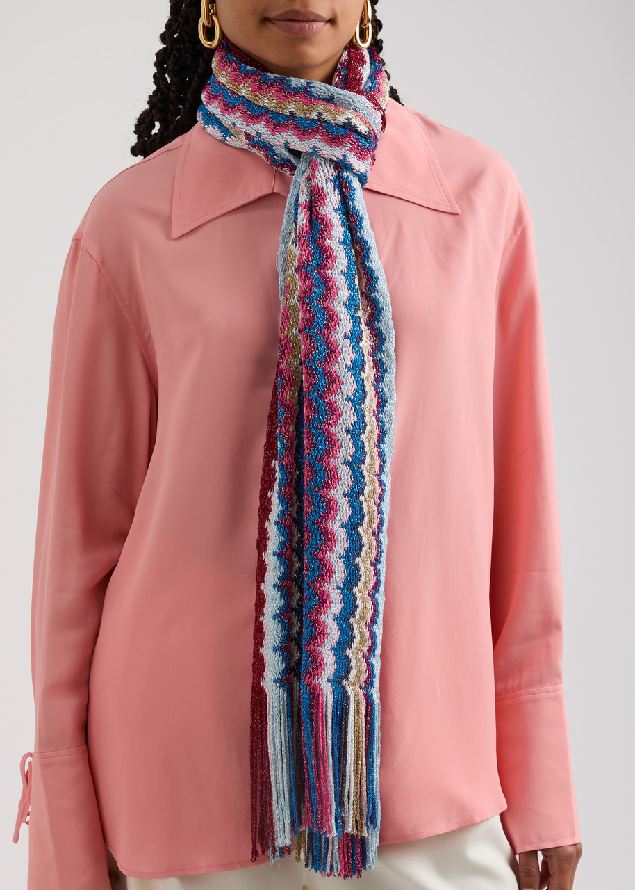 Missoni Zigzag-intarsia Metallic-knit Scarf In Multicoloured