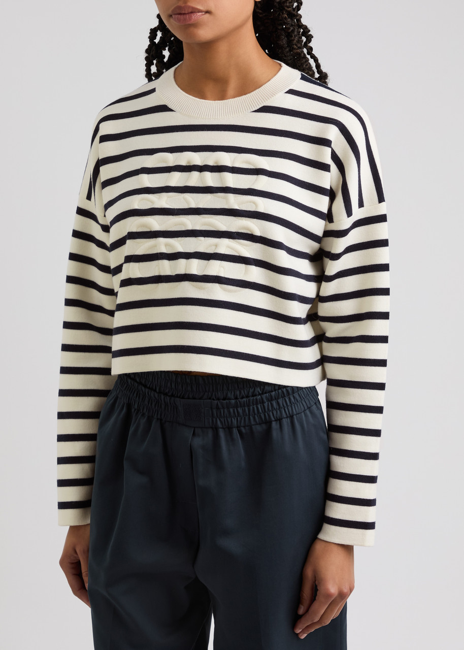 Loewe Anagram Striped Wool-blend Jumper In Navy