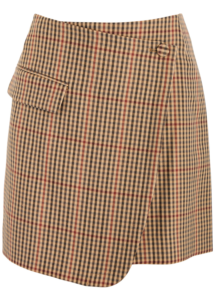Dries Van Noten Sougies Checked Wool Wrap Mini Skirt In Multi-color