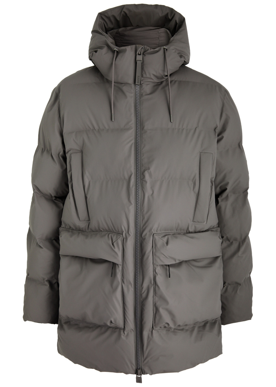 Rains Alta Long Quilted Rubberised Coat - Grey - L