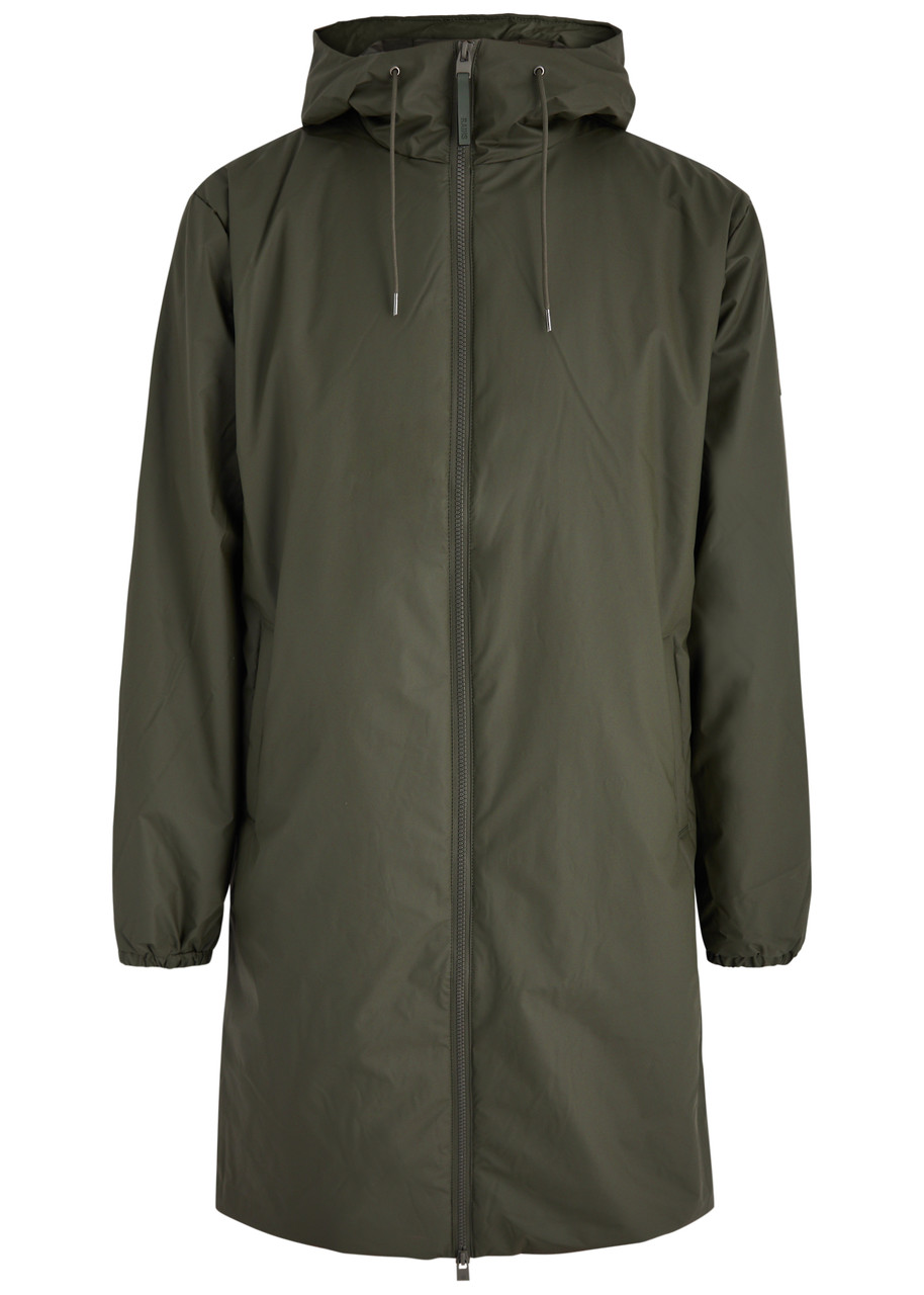 Rains Lohja Longer Hooded Rubberised Jacket - Green - L