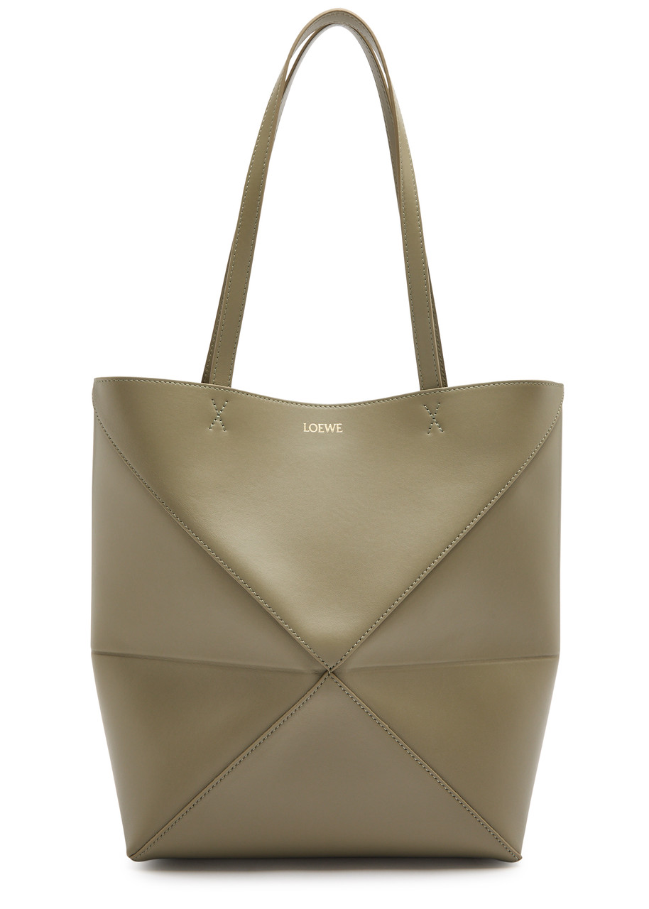 Loewe Puzzle Fold Medium Leather Tote In Sage