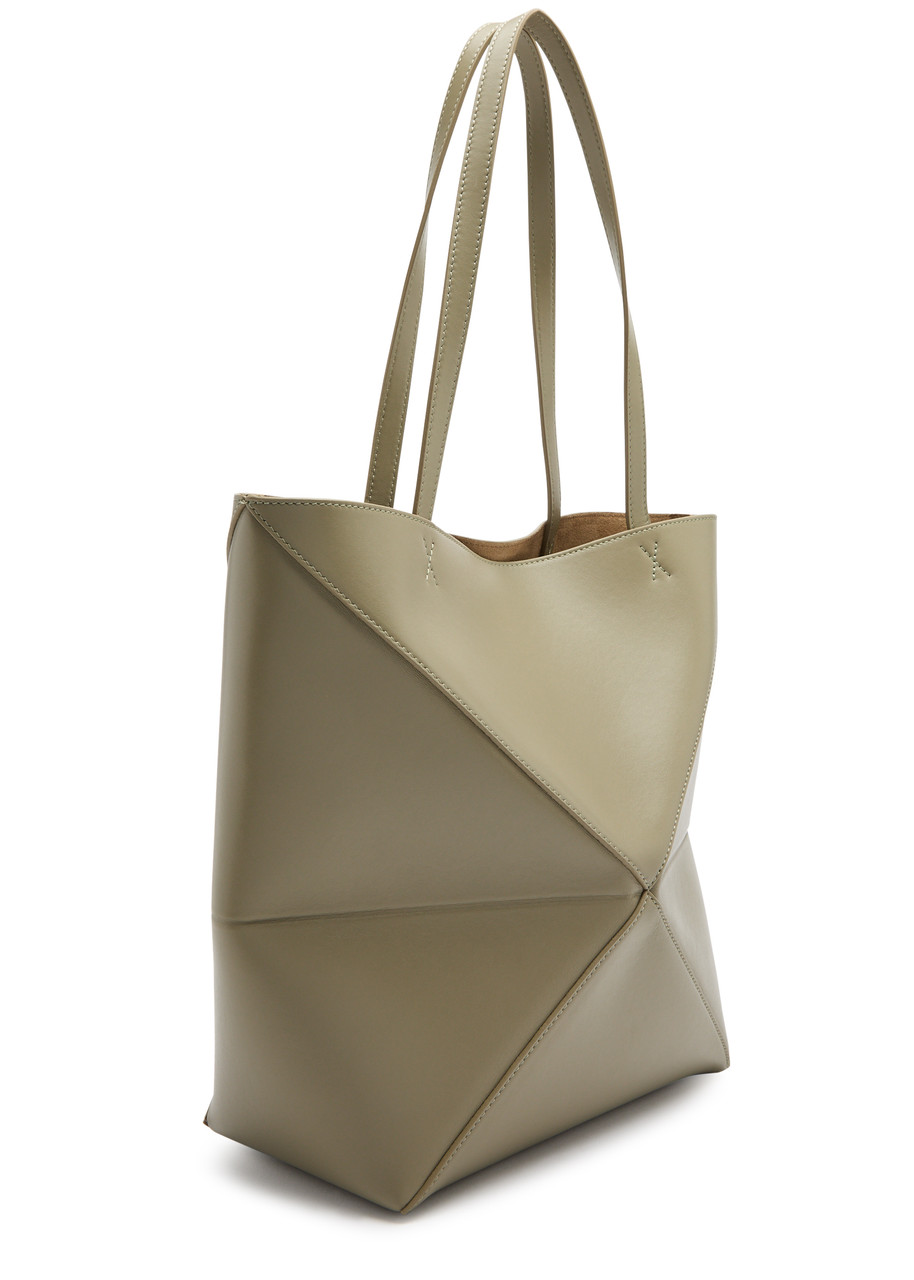Loewe Puzzle Fold Medium Leather Tote In Sage