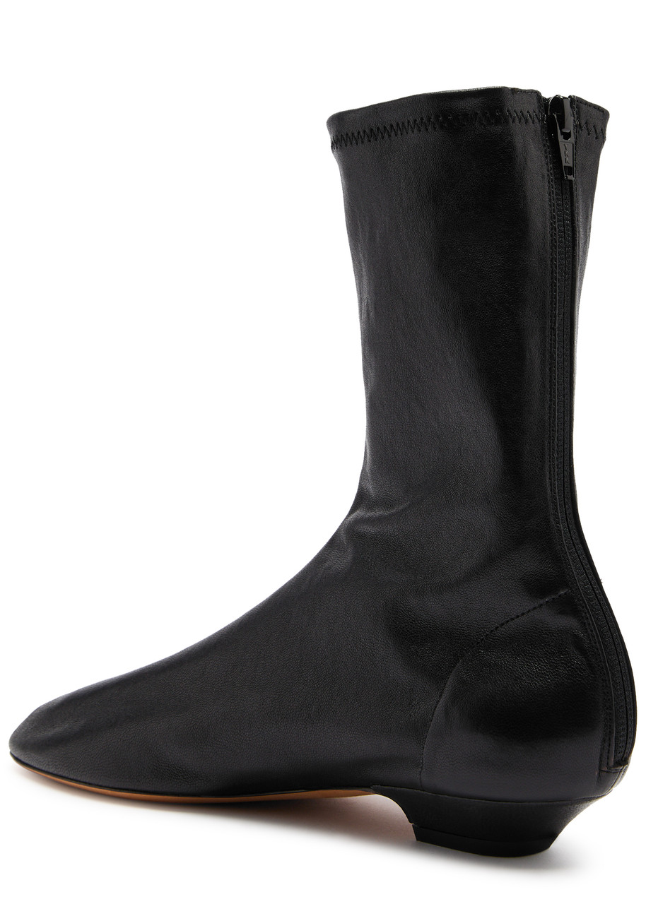Khaite Apollo Leather Flat Ankle Boots In Black