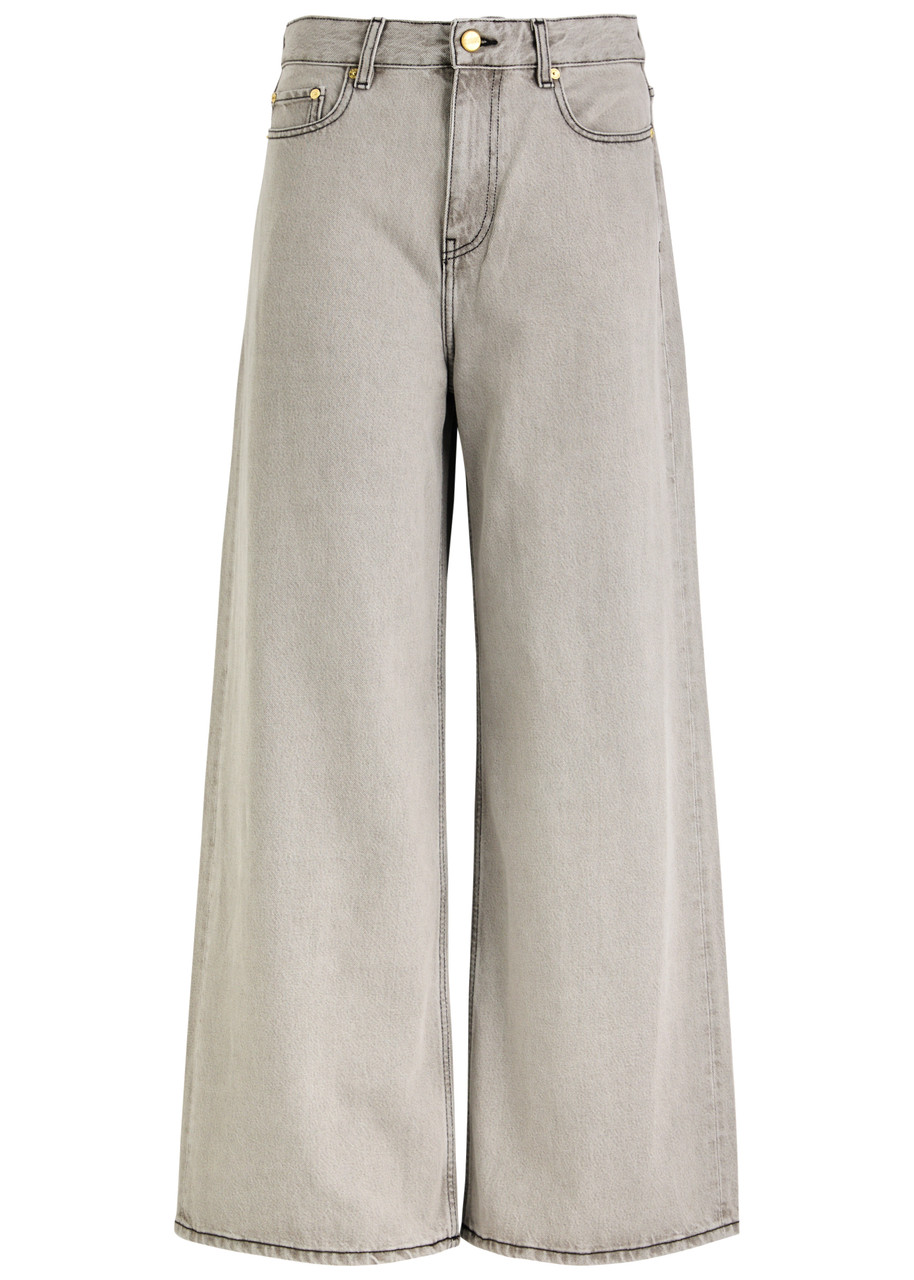 Ganni Future Grey Wide Leg Jeans In Grey