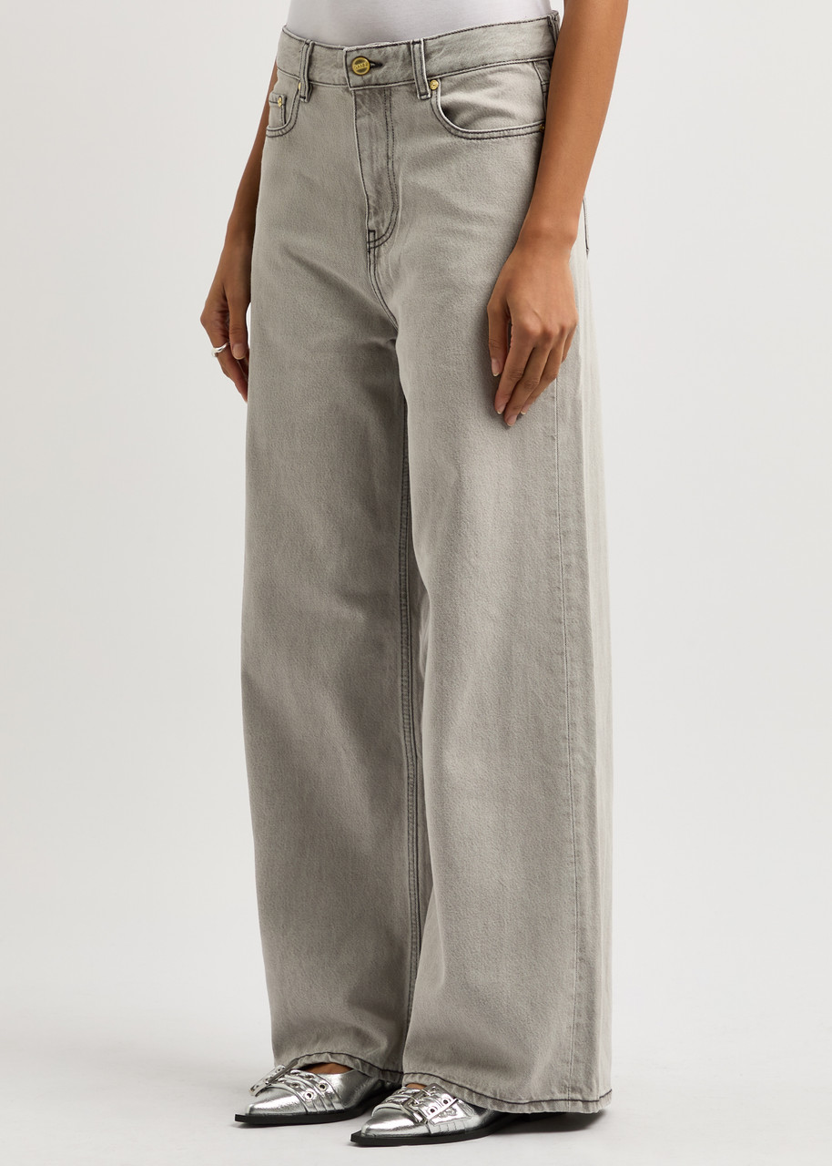 Ganni Future Grey Wide Leg Jeans In Grey