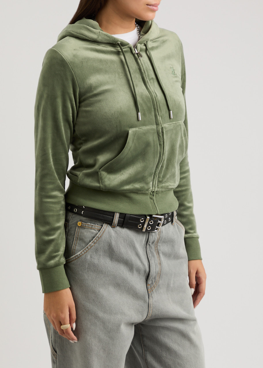 Juicy Couture Robertson Hooded Velour Sweatshirt In Green