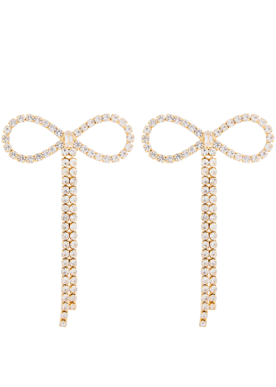 Kenneth Jay Lane Bow Crystal-embellished Drop Earrings In Gold