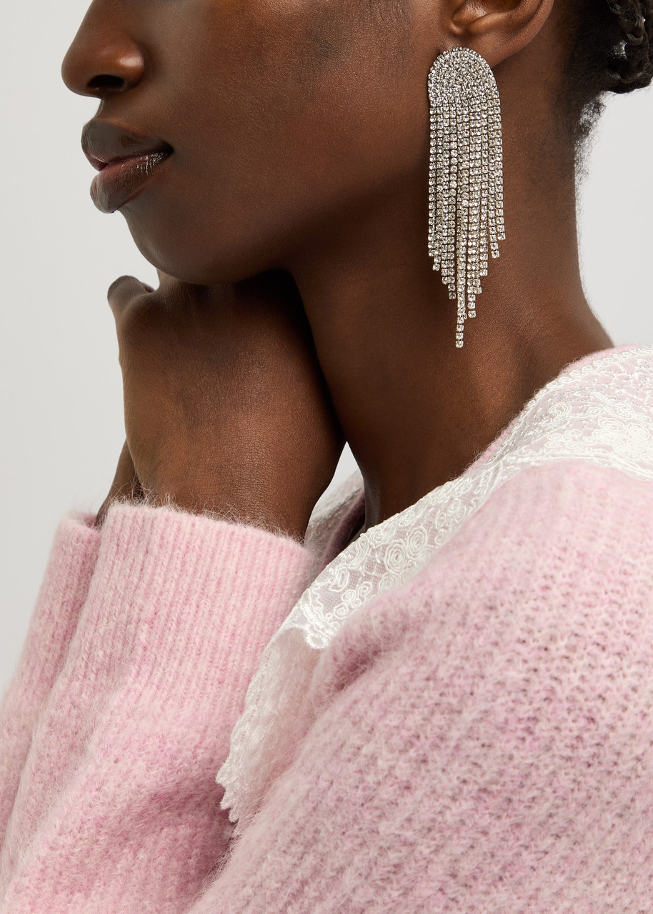 Kenneth Jay Lane Crystal-embellished Fringed Drop Earrings In Silver