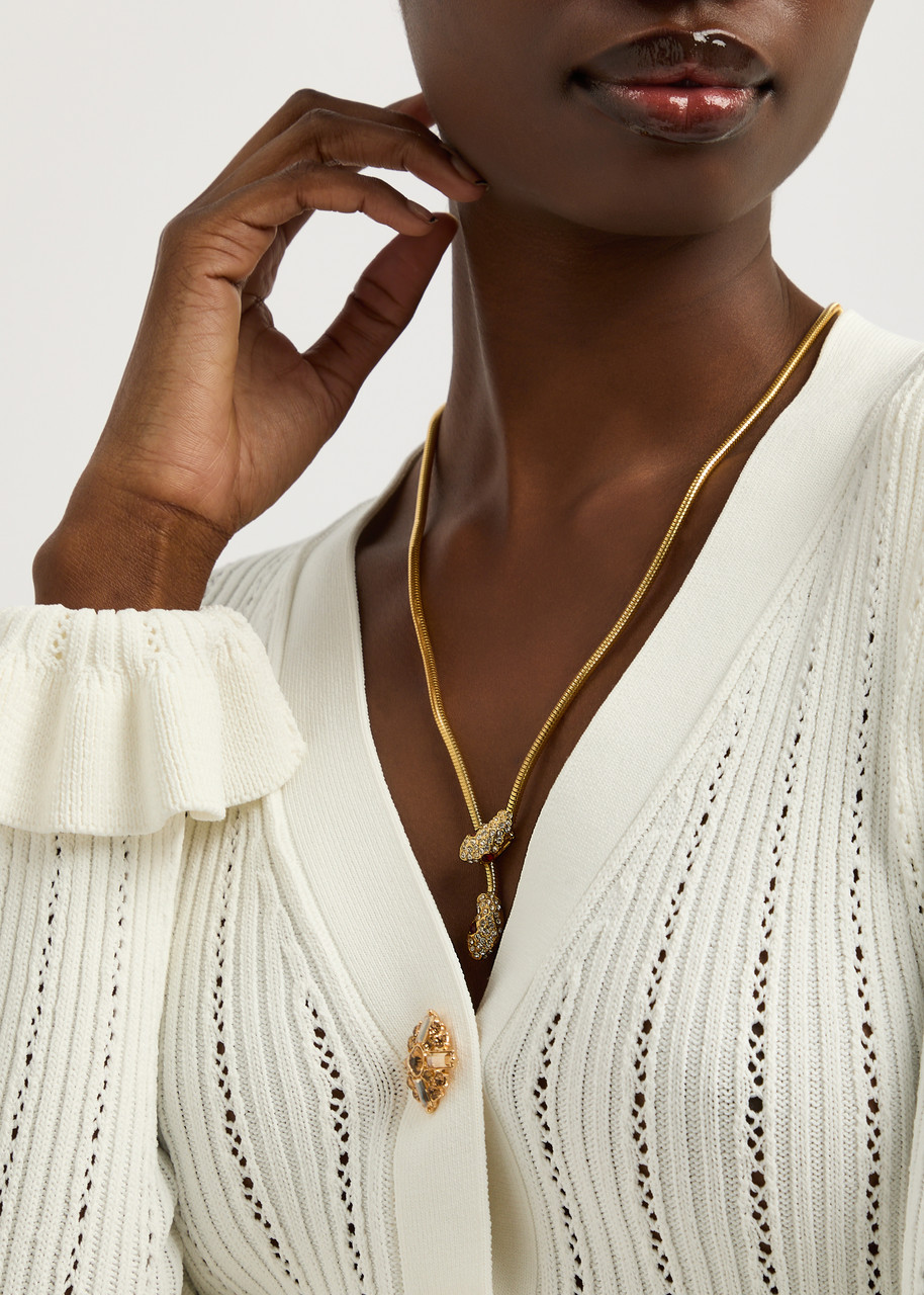 Kenneth Jay Lane Snake Crystal-embellished Necklace In Gold