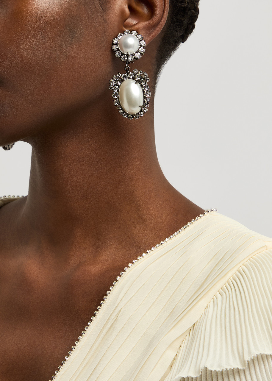 Kenneth Jay Lane Pearl And Crystal-embellished Clip-on Drop Earrings In Pearl