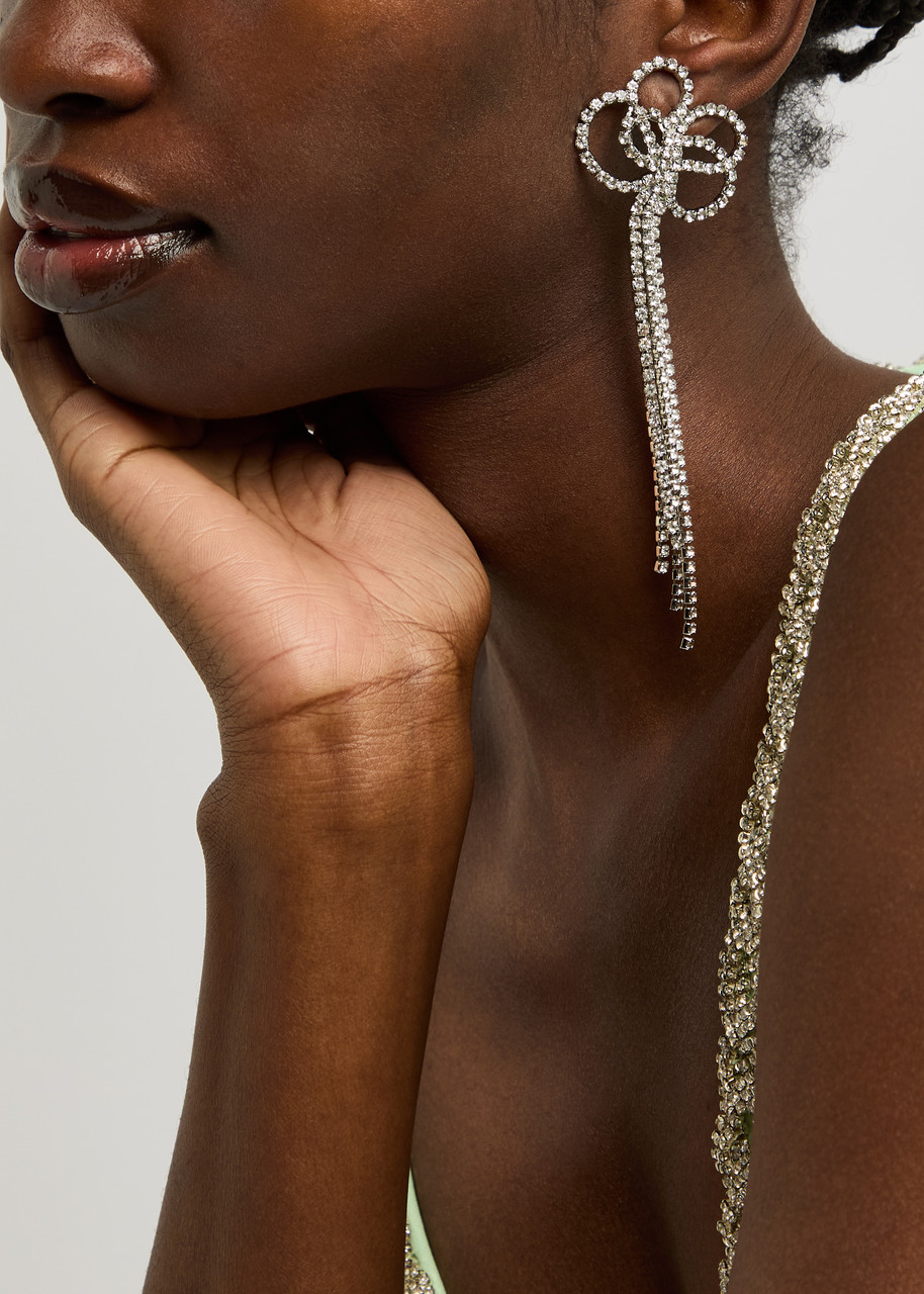 Kenneth Jay Lane Bow Crystal-embellished Drop Earrings In Silver