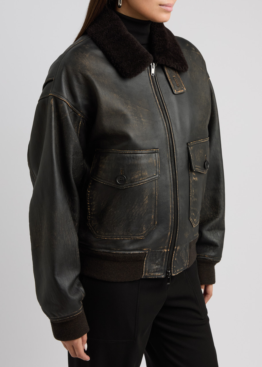  The Row Adonis Shearling-trimmed Distressed Leather Jacket - Black - 6 (uk10 / S) 
