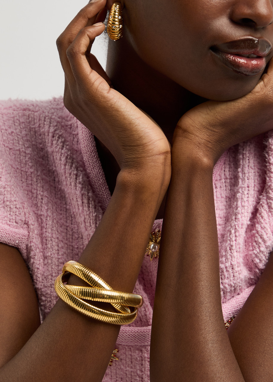Kenneth Jay Lane Triple Interlocking Chain Bracelet In Gold