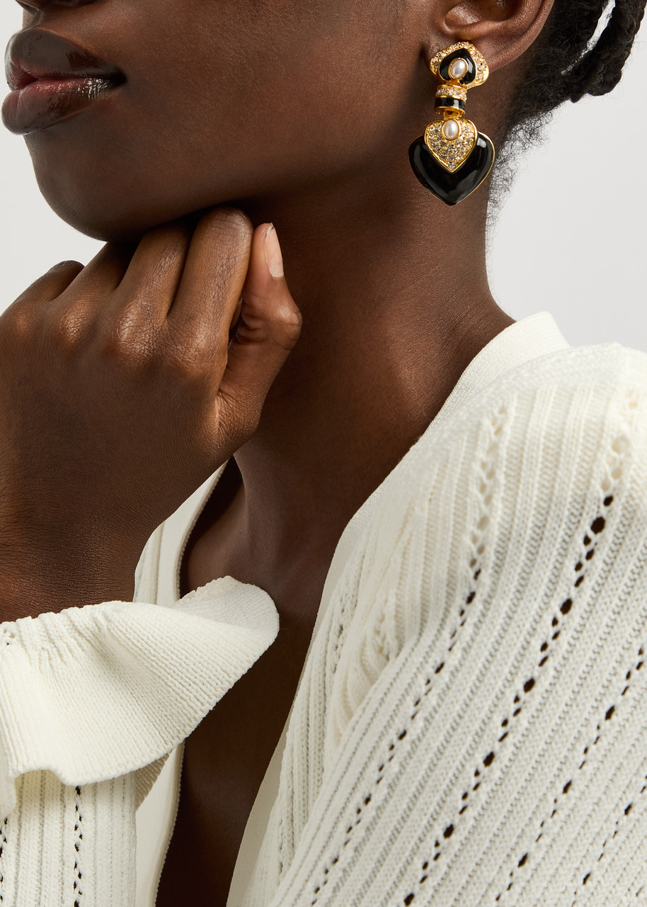 Kenneth Jay Lane Heart Embellished Clip-on Drop Earrings In Black