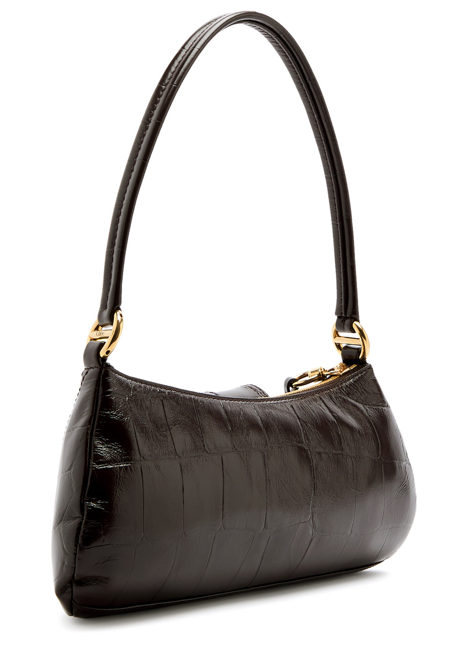 Chloé Chloe The 99 Crocodile-effect Leather Shoulder Bag In Brown