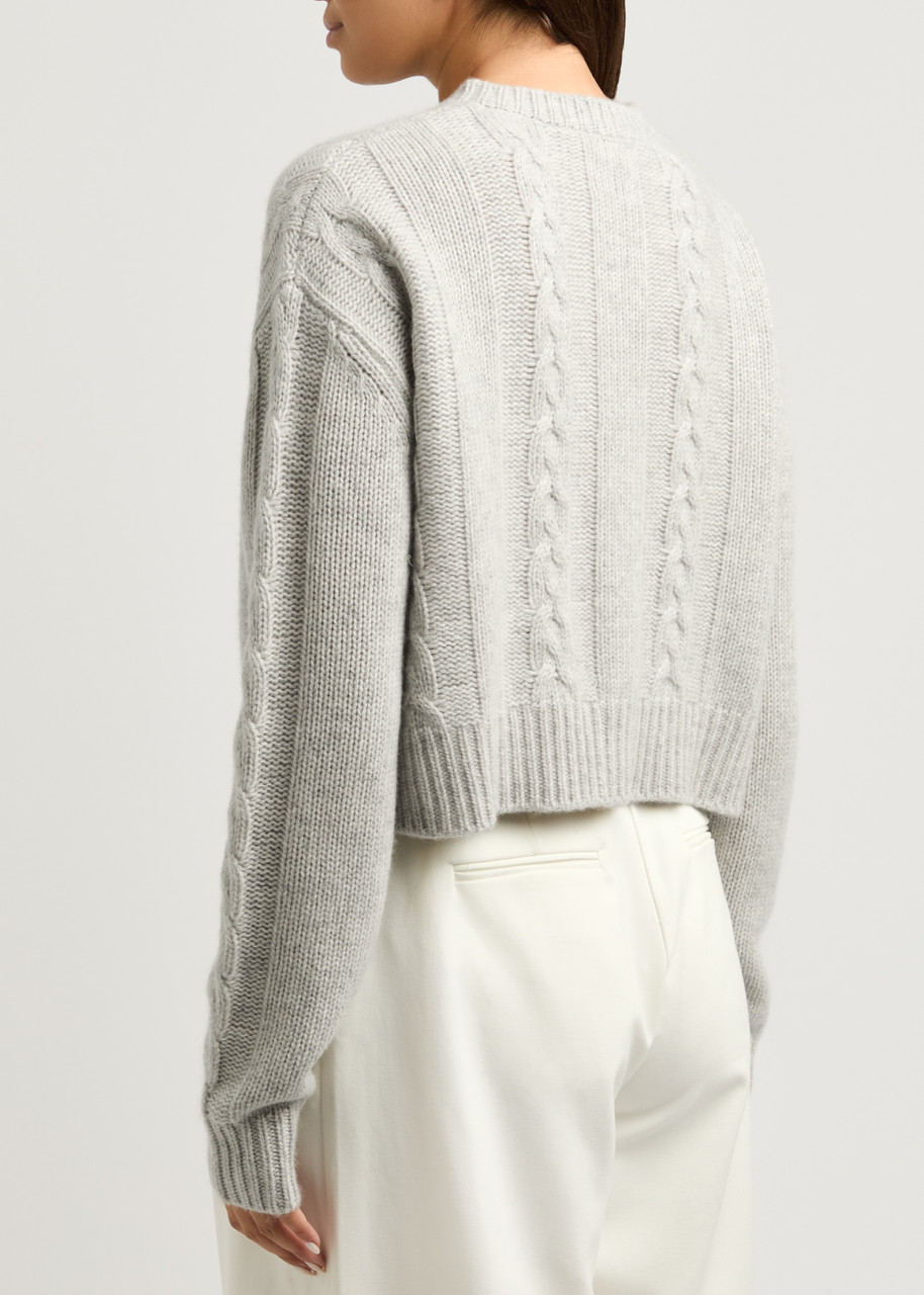  Aexae Cable-knit Cashmere-blend Cardigan - Grey - L (uk14 / L) 