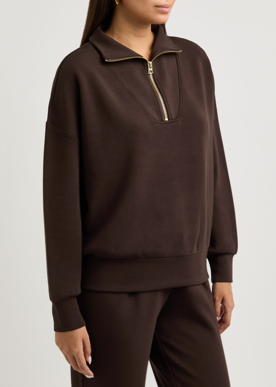 Varley Doublesoft Hawley Half-zip Sweatshirt In Brown